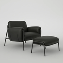 Ver imagem 2 de Kit Poltrona Cadeira Decorativa + Puf Serrana Zahav Estofado:Courino Sintético Preto