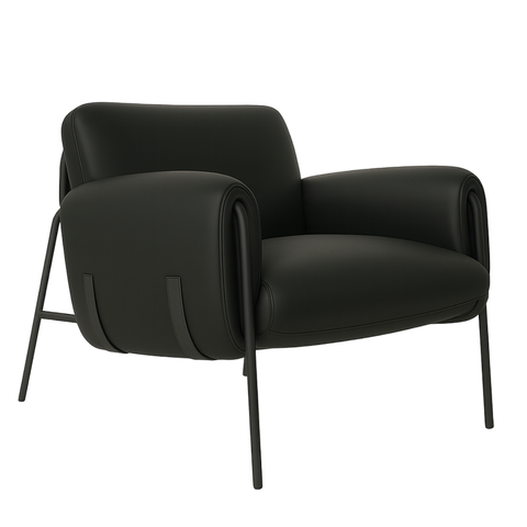 Kit Poltrona Cadeira Decorativa + Puf Serrana Zahav Estofado:Courino Sintético Preto