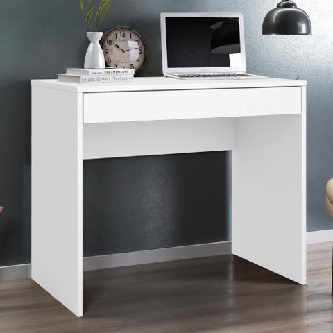 Escrivaninha Retangular Nina Moderno 2 Gavetas MDP 91cm Branco