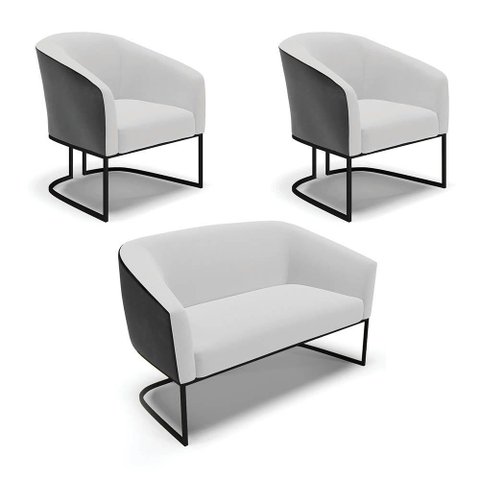 Namoradeira e 2 Poltronas Industrial Preto Stella Pto-linho D03 - D'Rossi Cor Cinza