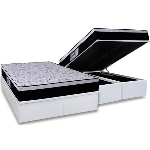 Cama Box Baú Queen: Colchão Ortopédico Orthoflex Foggia Sogni Unic Face + Base CRC Courano White(158