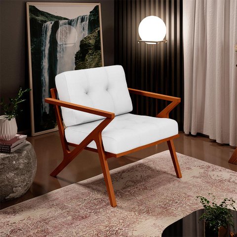 Poltrona Decorativa Sala de Estar com Cintas de Corano Laís B04 Facto Branco - Lyam Decor