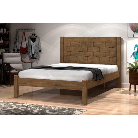 Cama Lai Casal com Cabeceira Trabalhada 100% Mdf com Estrado em Madeira Cor Jequitiba Ja