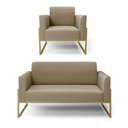 Ver imagem 1 de Sofá Namoradeira com Poltrona Base Industrial Alta Dourado Marisa Suede D03 - D’RossiMarrom