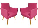 Ver imagem 1 de Kit 2 Poltronas Decorativa Bia Couro Rosa Pink Pés Madeira Mz Decor