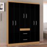 Guarda-Roupa Solteiro Milão 6 Portas 2 Gavetas Damasco/Preto - Poquema - 1