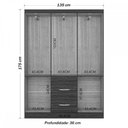 Ver imagem 3 de Guarda-Roupa Solteiro Milão 6 Portas 2 Gavetas Damasco/Preto - Poquema