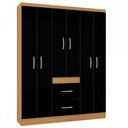 Ver imagem 2 de Guarda-Roupa Solteiro Milão 6 Portas 2 Gavetas Damasco/Preto - Poquema