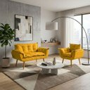 Ver imagem 1 de Kit Namoradeira e Poltrona Decorativa para Sala Recepção Manicure Consultório Alice Tecido Suede