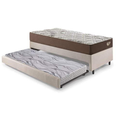 Bicama Box Solteiro Linho Bege 88x188x28 Cm com Colchão Relax Adorabile Molas Ensacadas Ecoflex