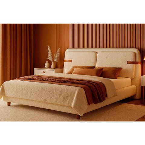 Cama Japonesa com Cabeceira Yun Corea Queen Boucle Off White - Sallar Home