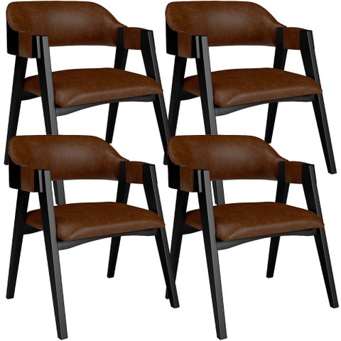 Kit 4 Cadeiras Sala de Jantar Estar Living Estofada Suran L02 Preto Couríssimo Marrom - Lyam Decor