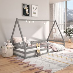 Cama Montessoriana Madeira Maciça Casa Estrado Sila Cinza - 1