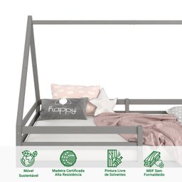 Cama Montessoriana Madeira Maciça Casa Estrado Sila Cinza - 3