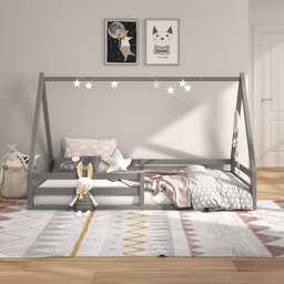 Cama Montessoriana Madeira Maciça Casa Estrado Sila Cinza - 2