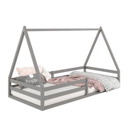 Cama Montessoriana Madeira Maciça Casa Estrado Sila Cinza - 5