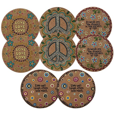 Kit 8 Porta Copos em Cortiça Suporte Descanso de Mesa Bolacha para Taça Xicara Copo Redondo