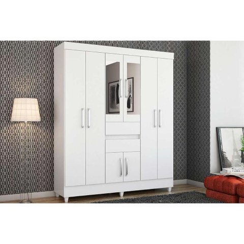 Guarda Roupa 8 Portas (2 C/ Espelho) e 2 Gavetas Munique Branco - Demóbile
