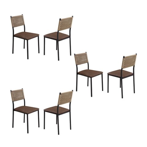 Cadeiras para Sala de Jantar 6 Unidades Bali Courino Marrom Fosco Náutica Bege