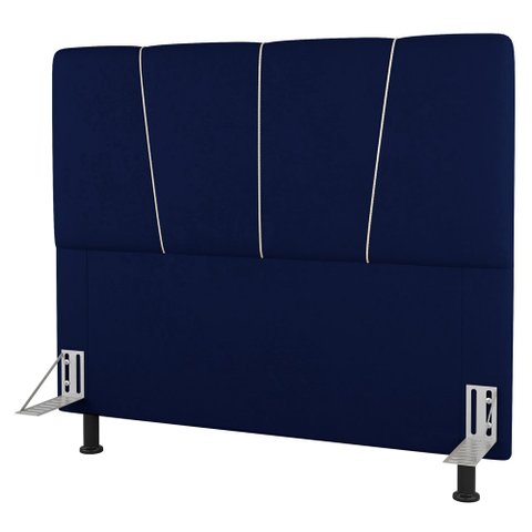 Cabeceira Cama Box Casal King Size Amber 195cm Estofada Veludo Azul Marinho - Desk Design
