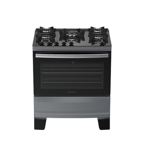 Fogão 5 Bocas Atlas Agile Up Glass Automático Mesa de Vidro Titanium Bivolt
