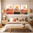 Ver imagem 5 de Conjunto 3 Quadros Decorativos por do Sol Grande Tons Terrosos em Tecido Canvas P Sala Quarto