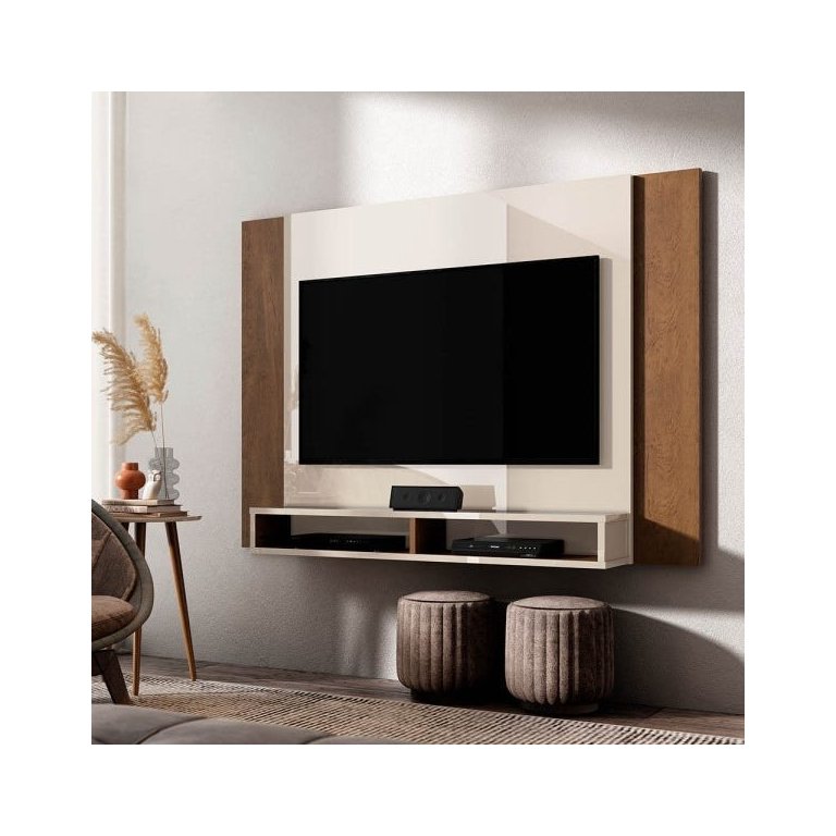Painel Tokyo para Tv até 42 Polegadas com 2 Nichos Off White com Naturale Vianossa
