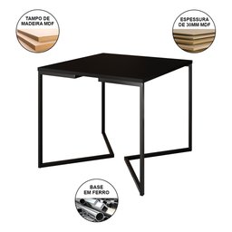 Mesa Industrial Jantar Quadrada Preta 90cm Base V com 4 Poltronas Pretas Eames Eiffel Ferro Preto - 3