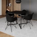 Ver imagem 1 de Mesa Industrial Jantar Quadrada Preta 90cm Base V com 4 Poltronas Pretas Eames Eiffel Ferro Preto
