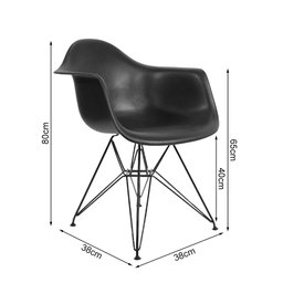 Mesa Industrial Jantar Quadrada Preta 90cm Base V com 4 Poltronas Pretas Eames Eiffel Ferro Preto - 5