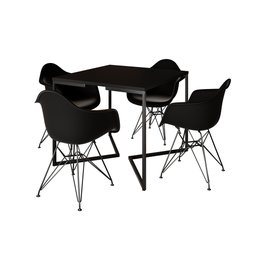Mesa Industrial Jantar Quadrada Preta 90cm Base V com 4 Poltronas Pretas Eames Eiffel Ferro Preto - 2