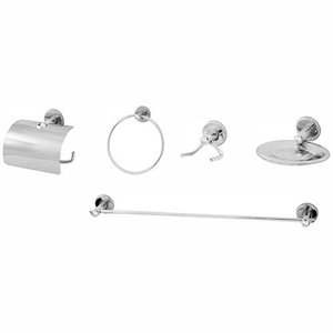 Kit de Acessorios 5 pçs Banheiro Saboneteira, Cabide duplo, Papeleira com tampa, Argola, Porta toalh