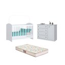 Ver imagem 1 de Berço Bala de Menta e Cômoda Americano Branco e Colchão - Fdecor