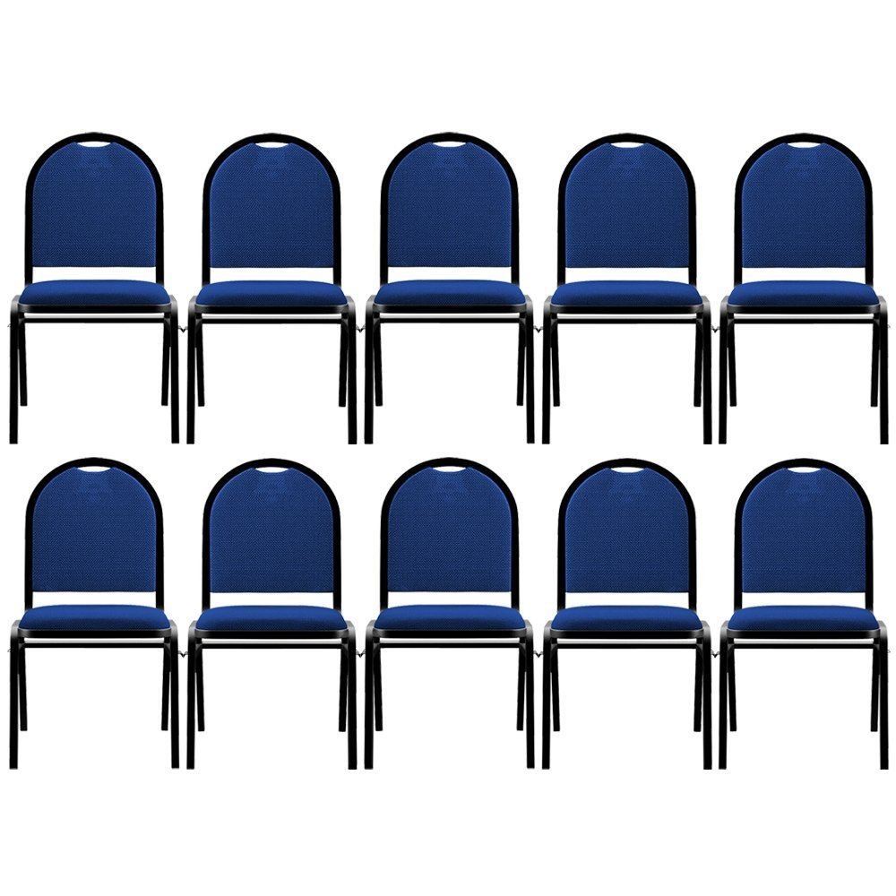 Kit 10 Cadeiras Hoteleiras Auditório Empilhável Linho M23 Azul - Mpozenato