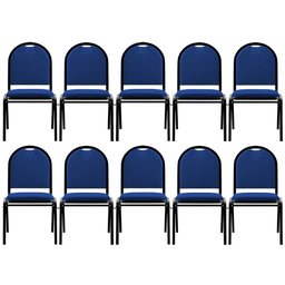 Kit 10 Cadeiras Hoteleiras Auditório Empilhável Linho M23 Azul - Mpozenato - 1
