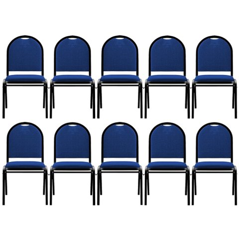 Kit 10 Cadeiras Hoteleiras Auditório Empilhável Linho M23 Azul - Mpozenato