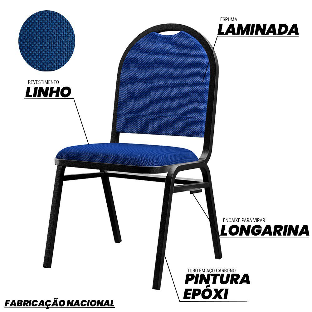 Kit 10 Cadeiras Hoteleiras Auditório Empilhável Linho M23 Azul - Mpozenato - 3
