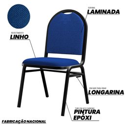 Kit 10 Cadeiras Hoteleiras Auditório Empilhável Linho M23 Azul - Mpozenato - 3