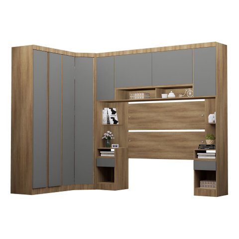 Guarda Roupa Dormitório Modulado Veneza Casal 1,38 m Canto Luciane M06:Cinza Supremo