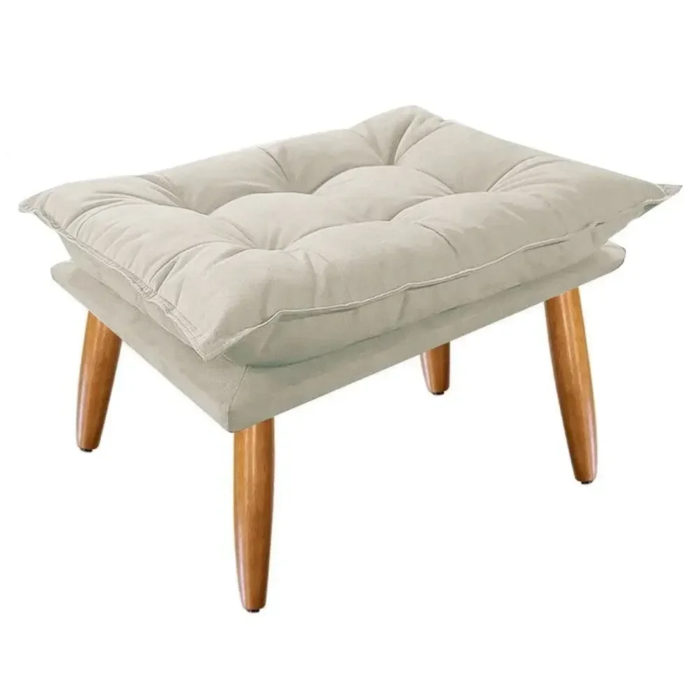 Puff Opala Slim Suede Pés Palito Decorativo Sala de Estar - Bela Móveis:bege - 1