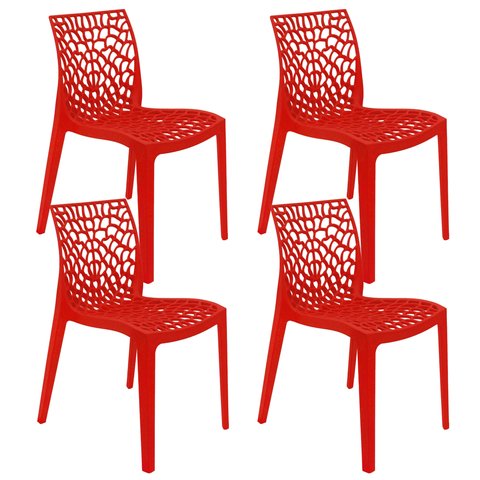 Kit com 4 Cadeiras Gruvyer Estrutura em Polipropileno Fratini Vermelho