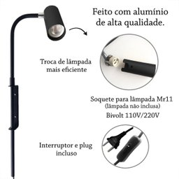 Arandela Articulada Preto Cabeceira Com Interruptor Lup87 - 3