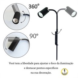 Arandela Articulada Preto Cabeceira Com Interruptor Lup87 - 2