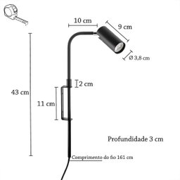 Arandela Articulada Preto Cabeceira Com Interruptor Lup87 - 4