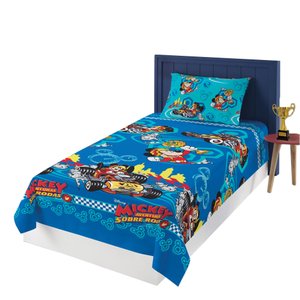 Jogo de Cama Infantil Lepper Mickey Solteiro 2 Peças Microfibra Azul