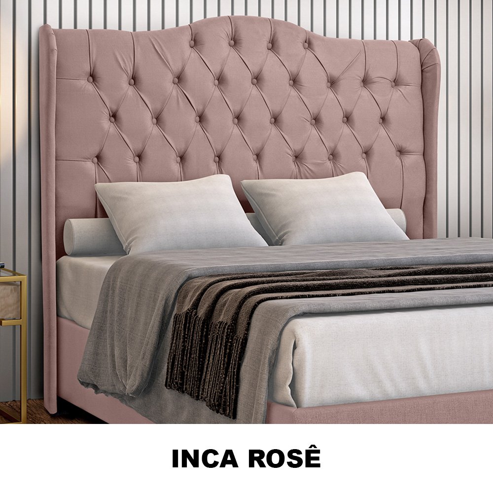 Cabeceira Estofada 1.95 para Cama Box King Capitonê Dubai Inca Rosê - Lh Móveis - 5