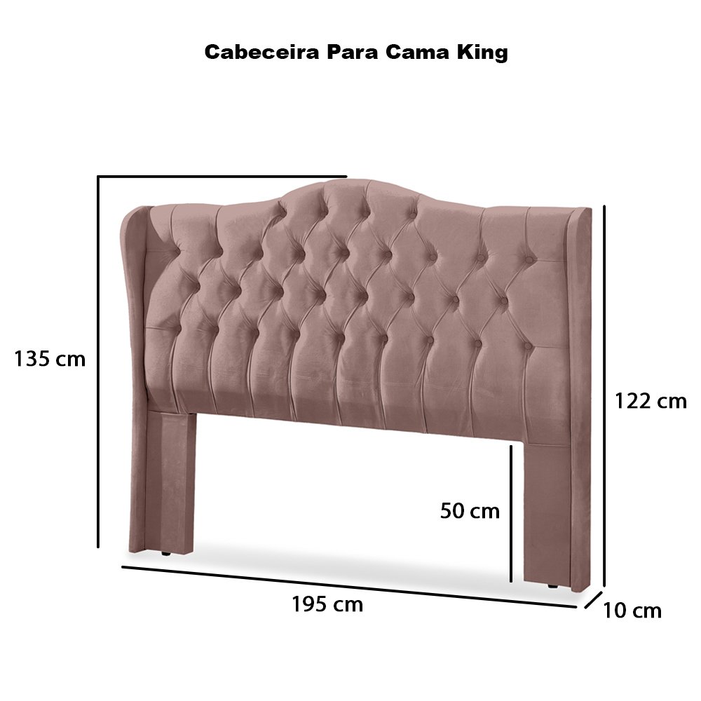 Cabeceira Estofada 1.95 para Cama Box King Capitonê Dubai Inca Rosê - Lh Móveis - 7