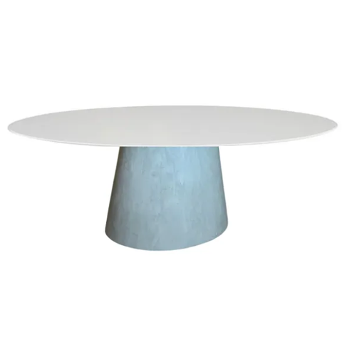 Mesa de Jantar Cone Oval 180x100 Cm Tampo Madeira Laqueada Base Cimento Queimado Linn Shop Mesa de J