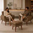 Ver imagem 7 de Kit 2 Poltronas + 1 Puff para Descanso com Design Moderno Capuccino