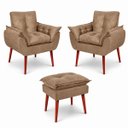 Ver imagem 2 de Kit 2 Poltronas + 1 Puff para Descanso com Design Moderno Capuccino